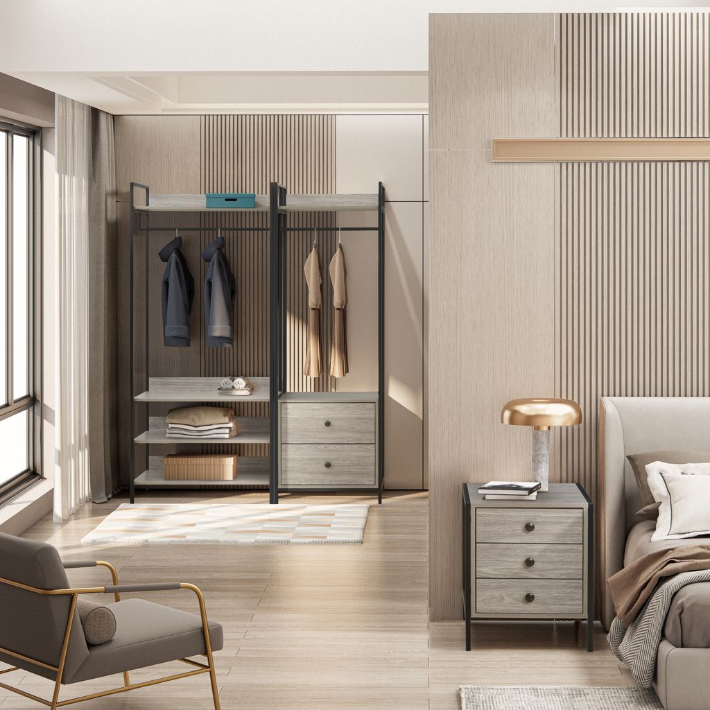 Alva Open Wardrobe with 2 Drawers 3 Piece Bedroom Set