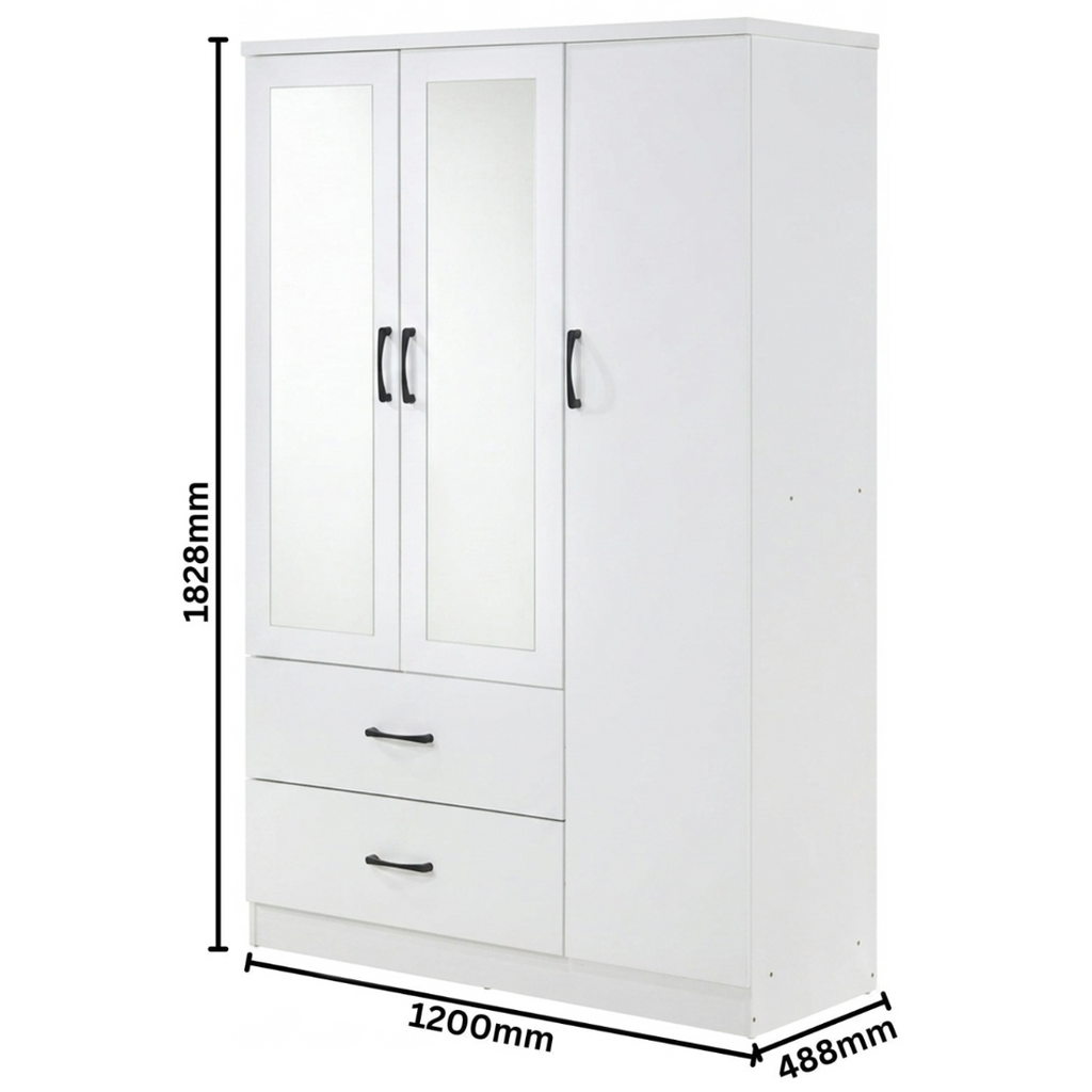 Paddington 3 Door 2 Drawer Mirrored Wardrobe