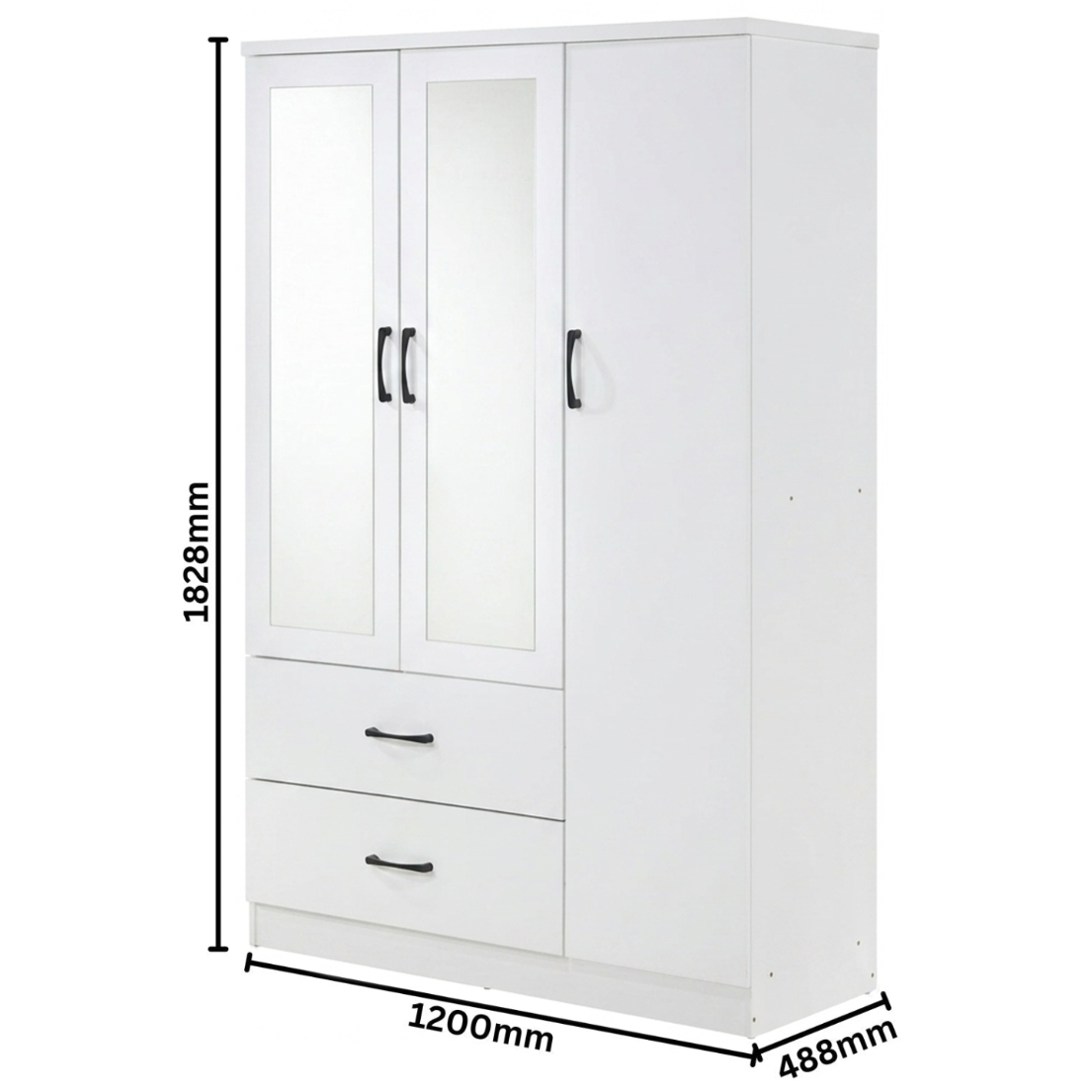 Paddington 3 Door 2 Drawer Mirrored Wardrobe