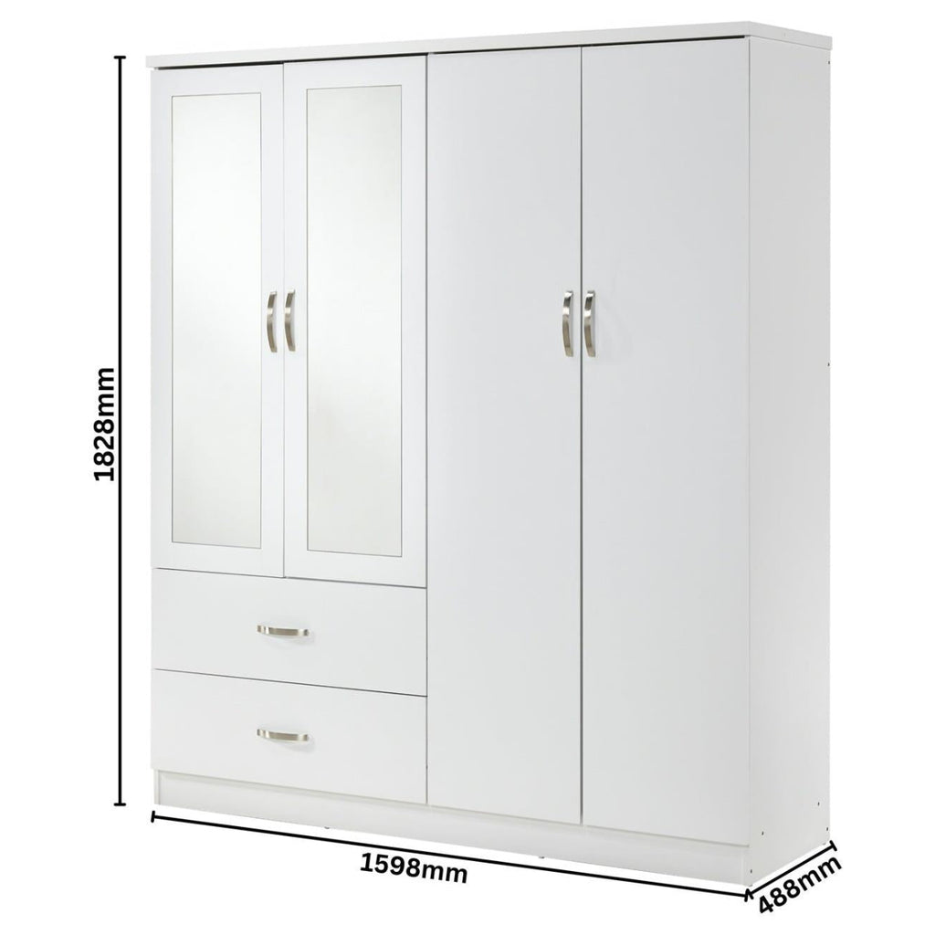 Paddington 4 Door Wardrobe & 3+2 Drawer Chest 3 Piece Bedroom Set