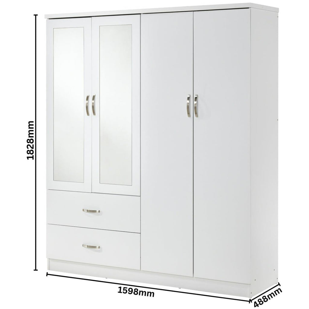 Paddington 4 Door 2 Drawer Mirrored Wardrobe