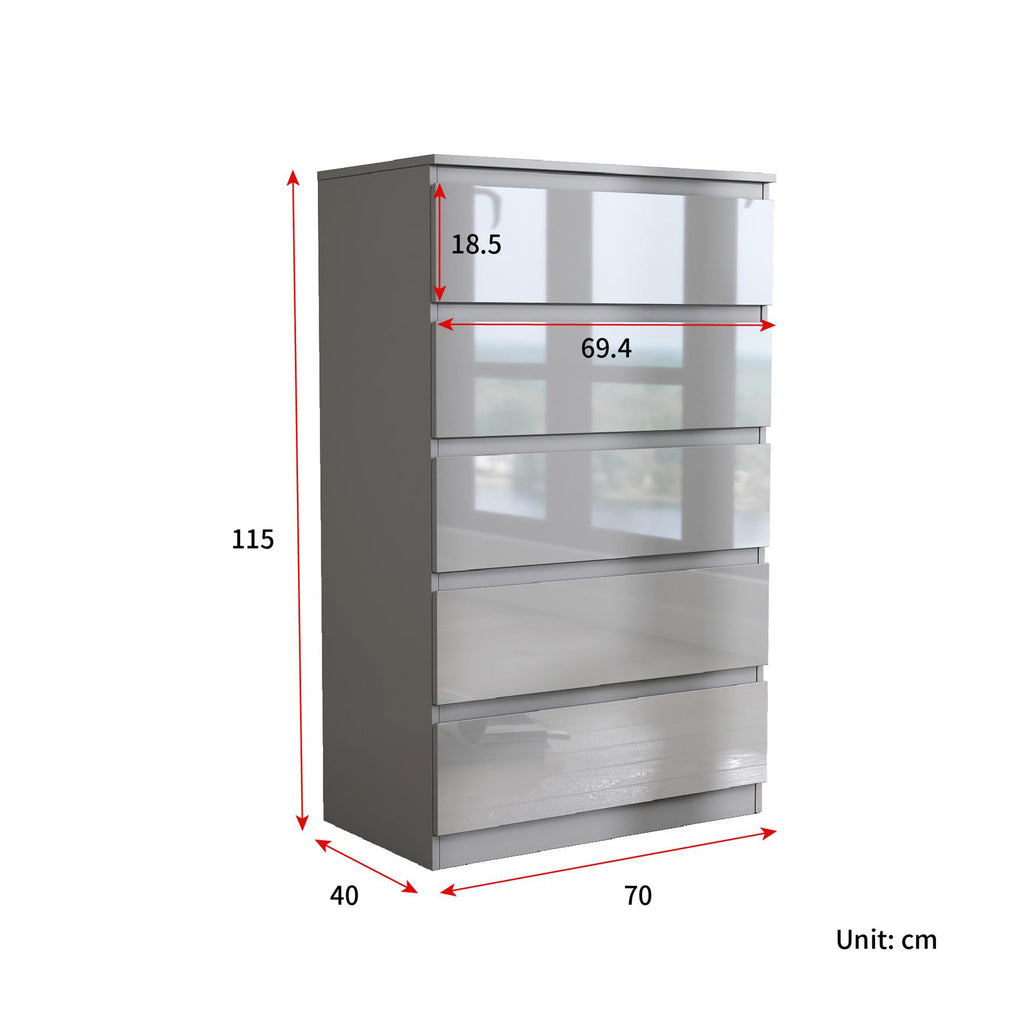 Soho 2 Door Wardrobe & 5 Drawer Chest High Gloss 3 Piece Bedroom Set