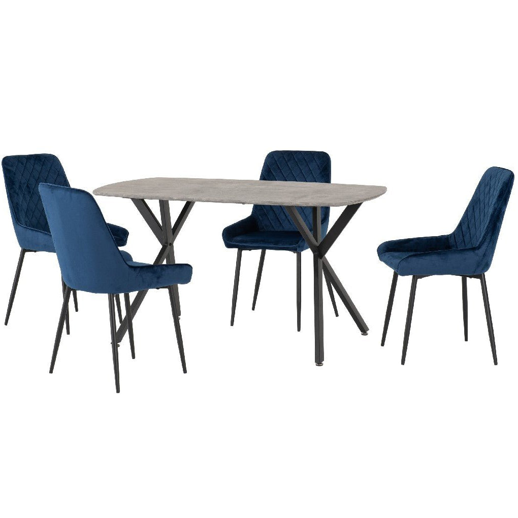 Athens Dining Set with 4 Avery Velvet Chairs - Seconique