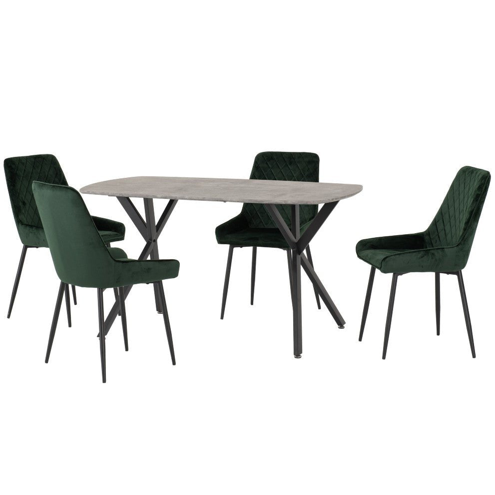 Athens Dining Set with 4 Avery Velvet Chairs - Seconique