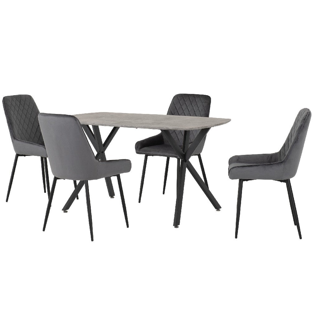 Athens Dining Set with 4 Avery Velvet Chairs - Seconique