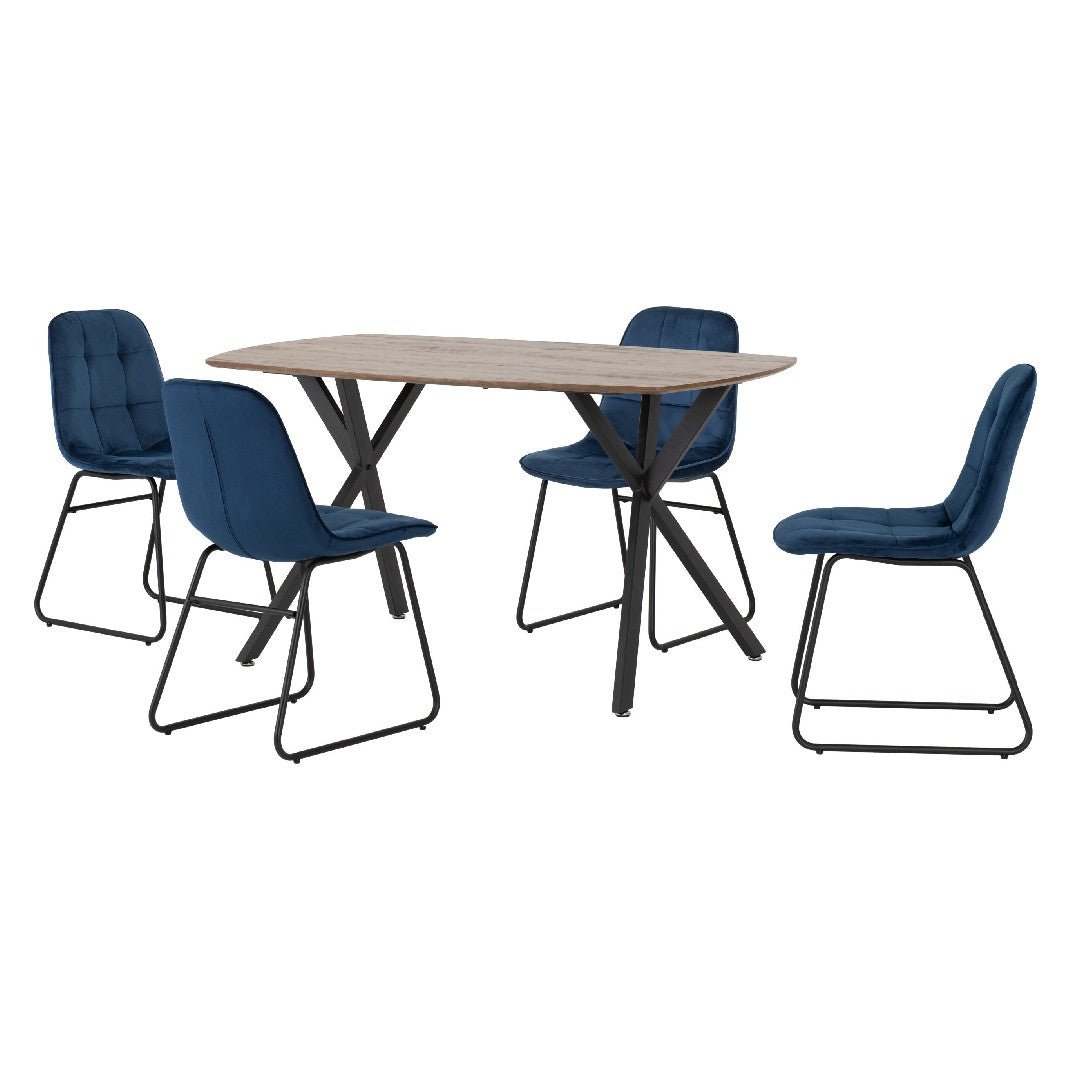 Athens Oak Effect Dining Set with 4 Lukas Velvet Chairs - Seconique