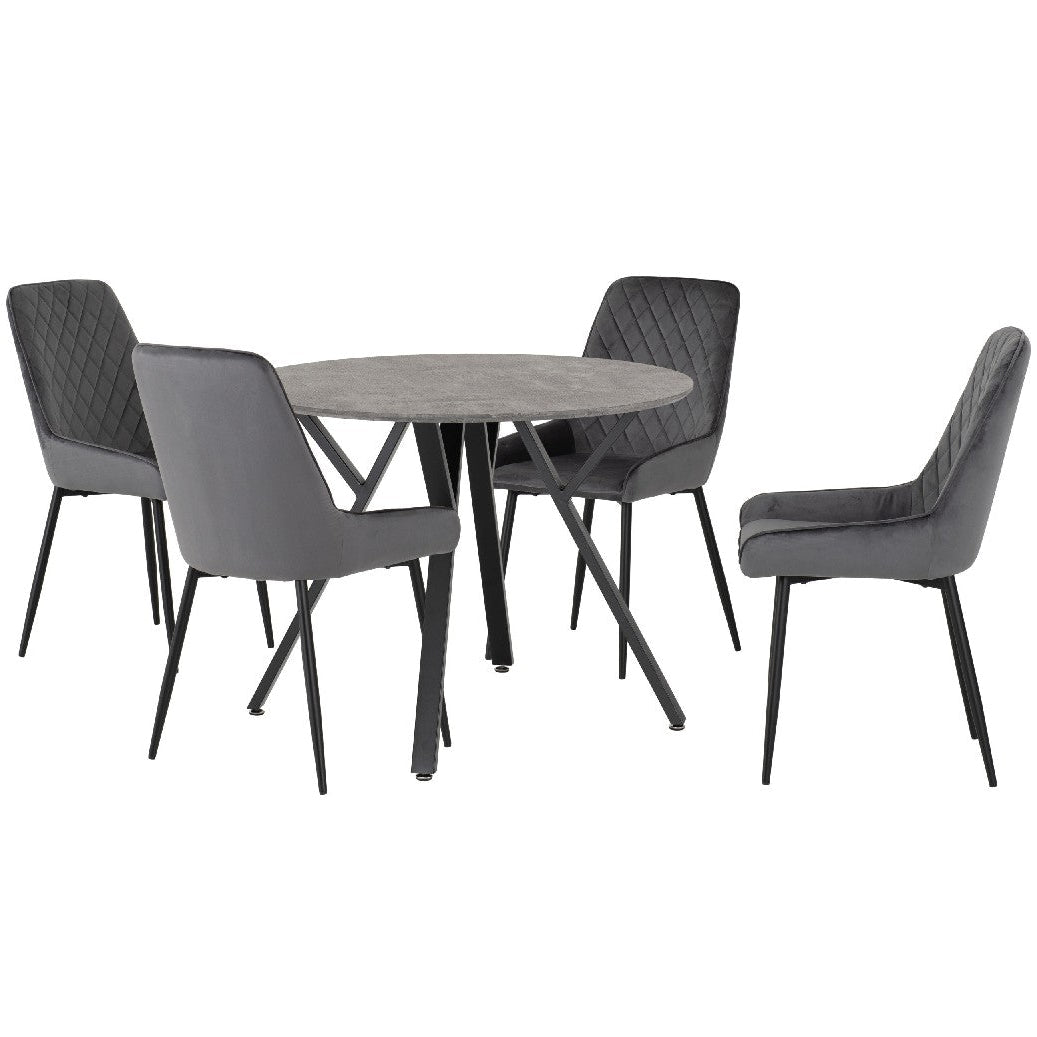 Athens Round Dining Set with 4 Avery Chairs - Seconique