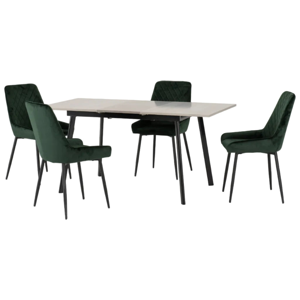 Avery Extending Dining Set with 4 Velvet Chairs - Seconique