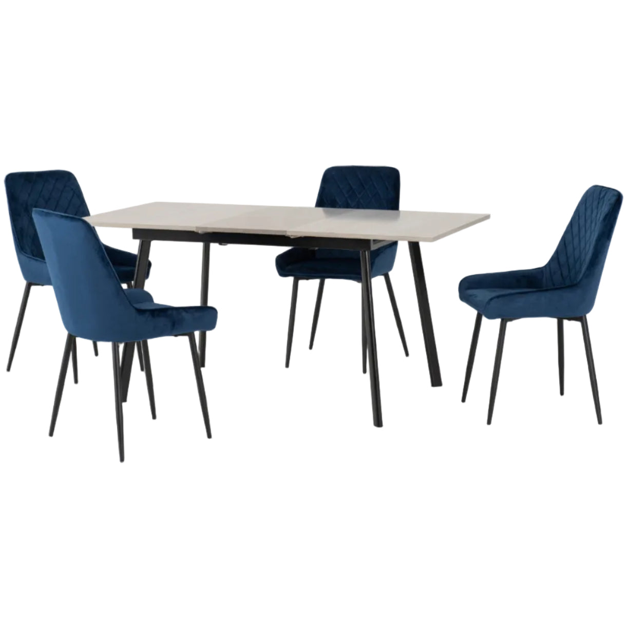 Avery Extending Dining Set with 4 Velvet Chairs - Seconique