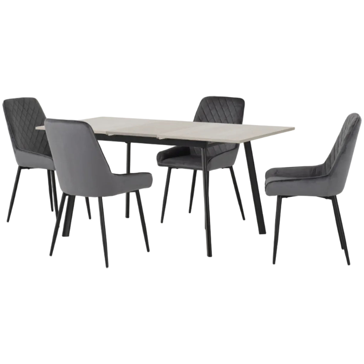 Avery Extending Dining Set with 4 Velvet Chairs - Seconique