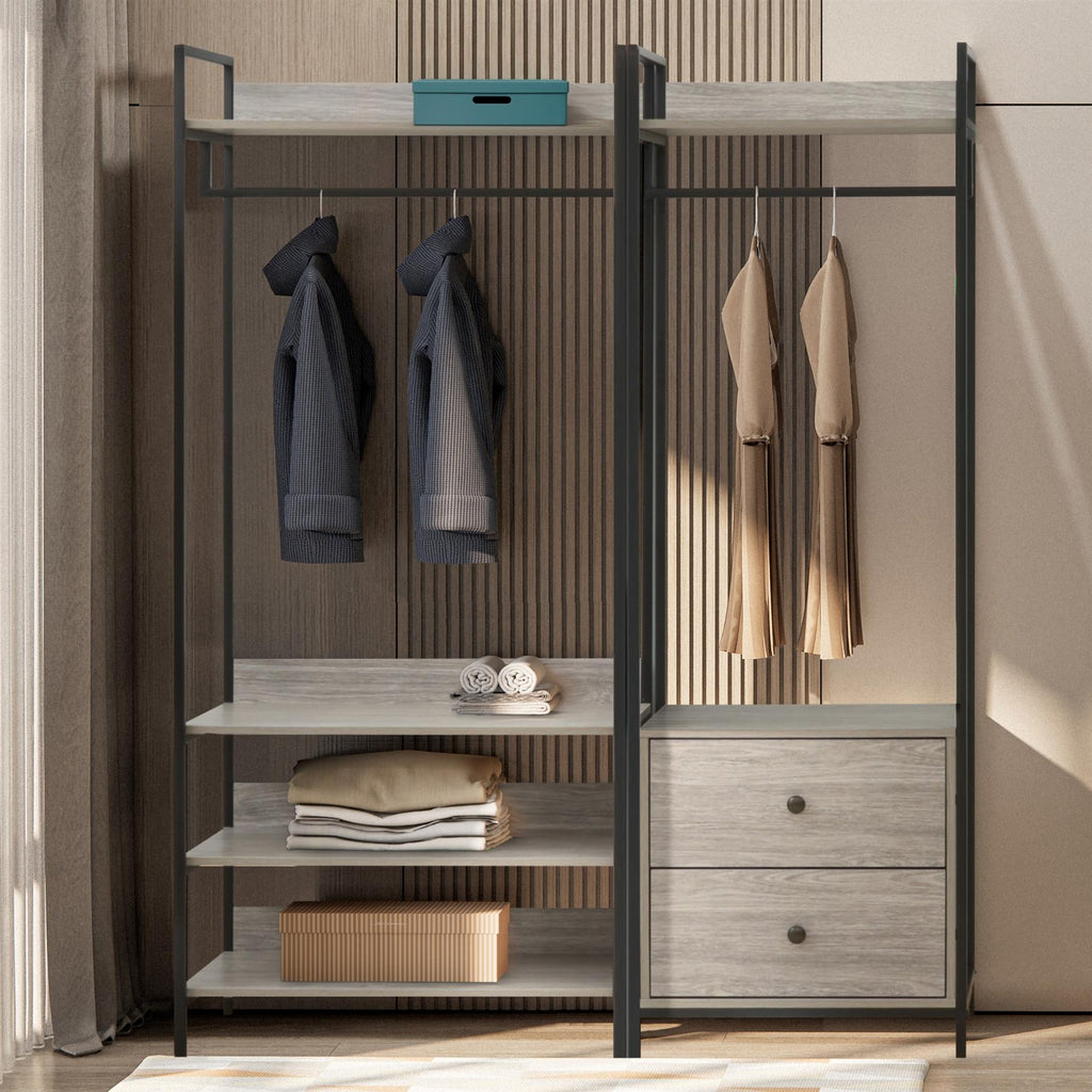 Alva Open Wardrobe Set with 2 Drawers & 4 Shelves