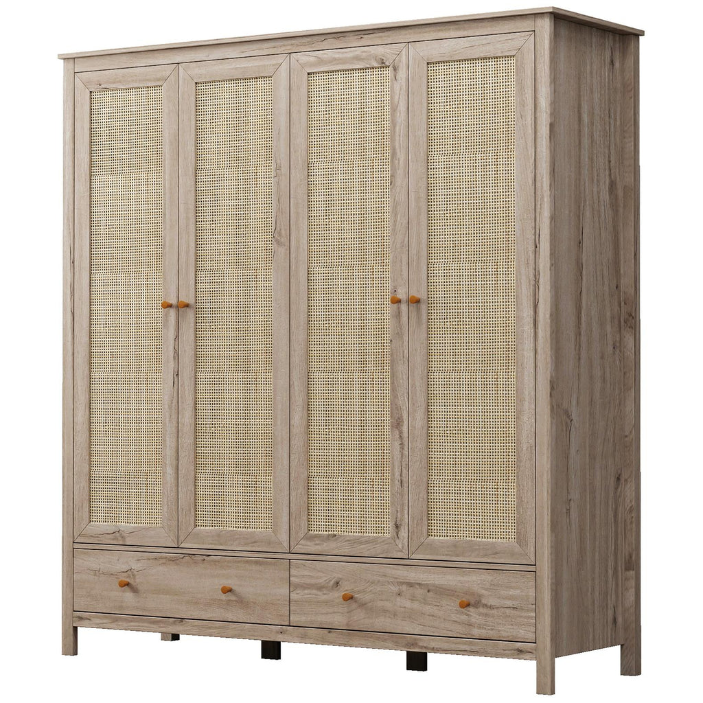 Willow Rattan 4 Door Wardrobe with 2 Drawers