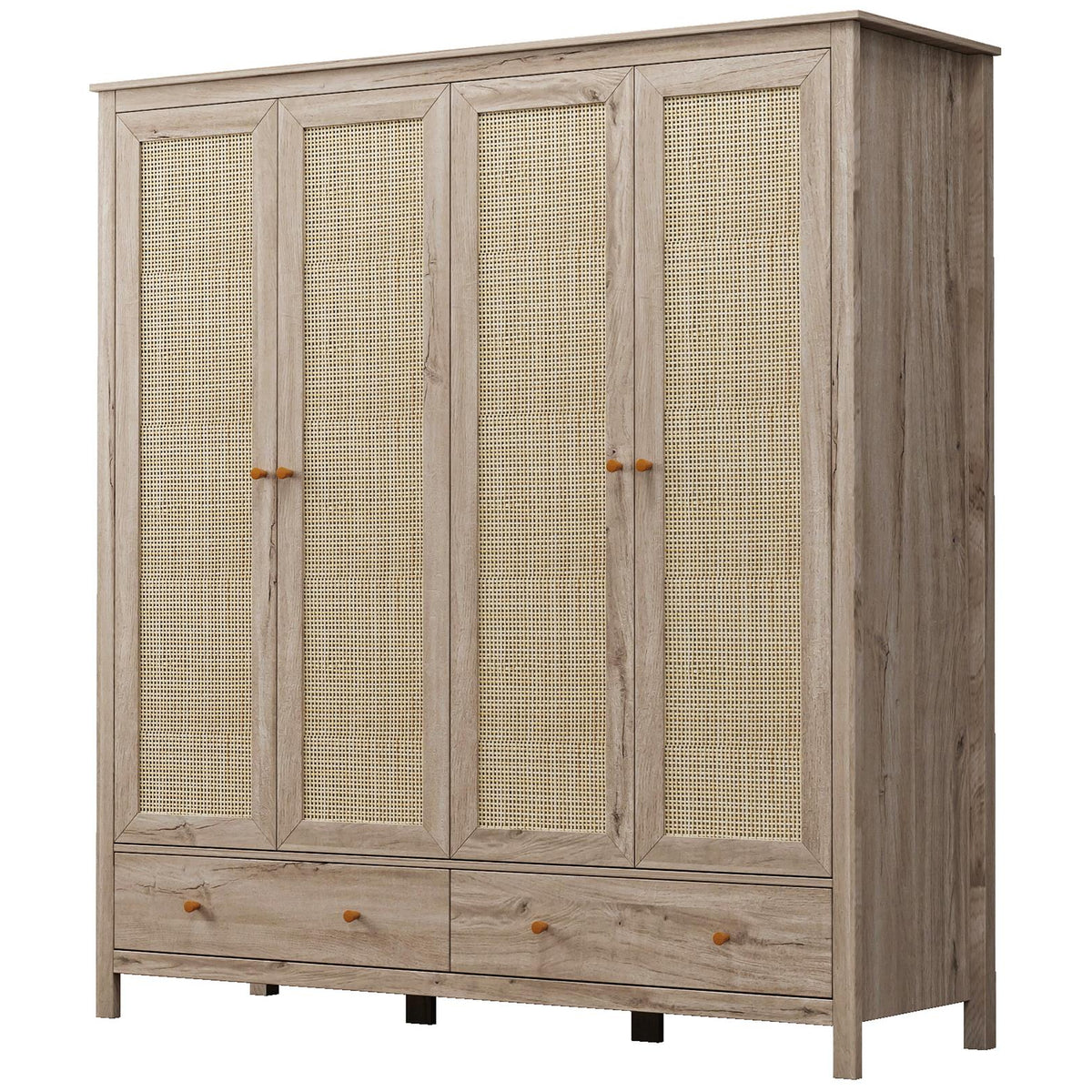 Willow Rattan 4 Door Wardrobe with 2 Drawers
