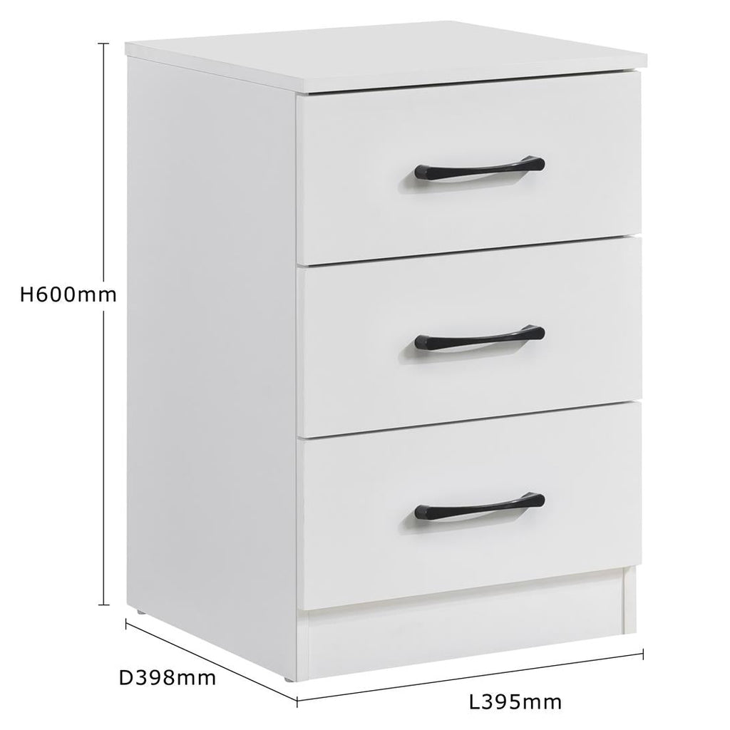 Paddington 3 Drawer Bedside Table