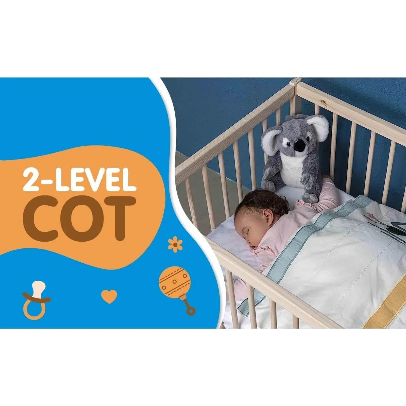 Ella Wooden Cot 120 x 60cm with Adjustable Levels - Swish Furniture