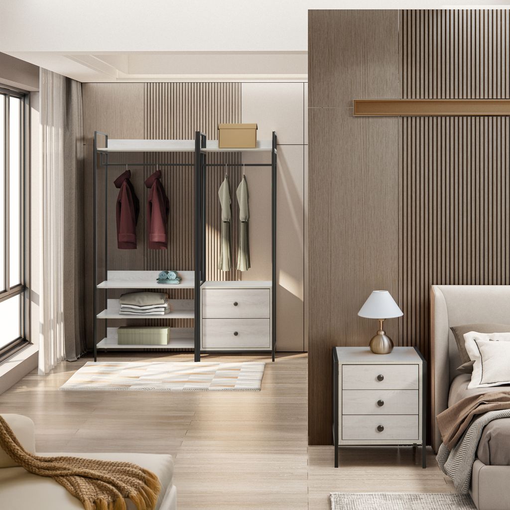 Alva Open Wardrobe with 2 Drawers 3 Piece Bedroom Set