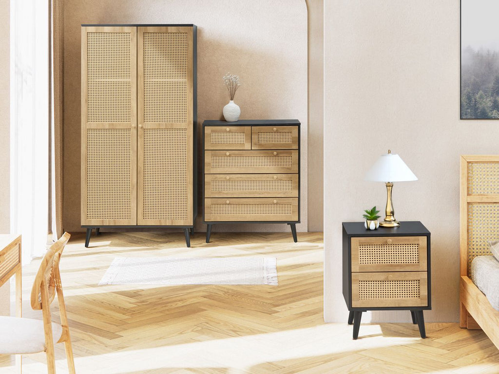 Manila Rattan 2 Door Wardrobe 3 Piece Bedroom Set