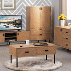 Leon Herringbone Retro 2 Door 2 Drawer Cabinet - Seconique