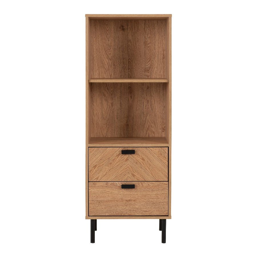 Leon Herringbone Retro 2 Drawer 2 Shelf Cabinet - Seconique
