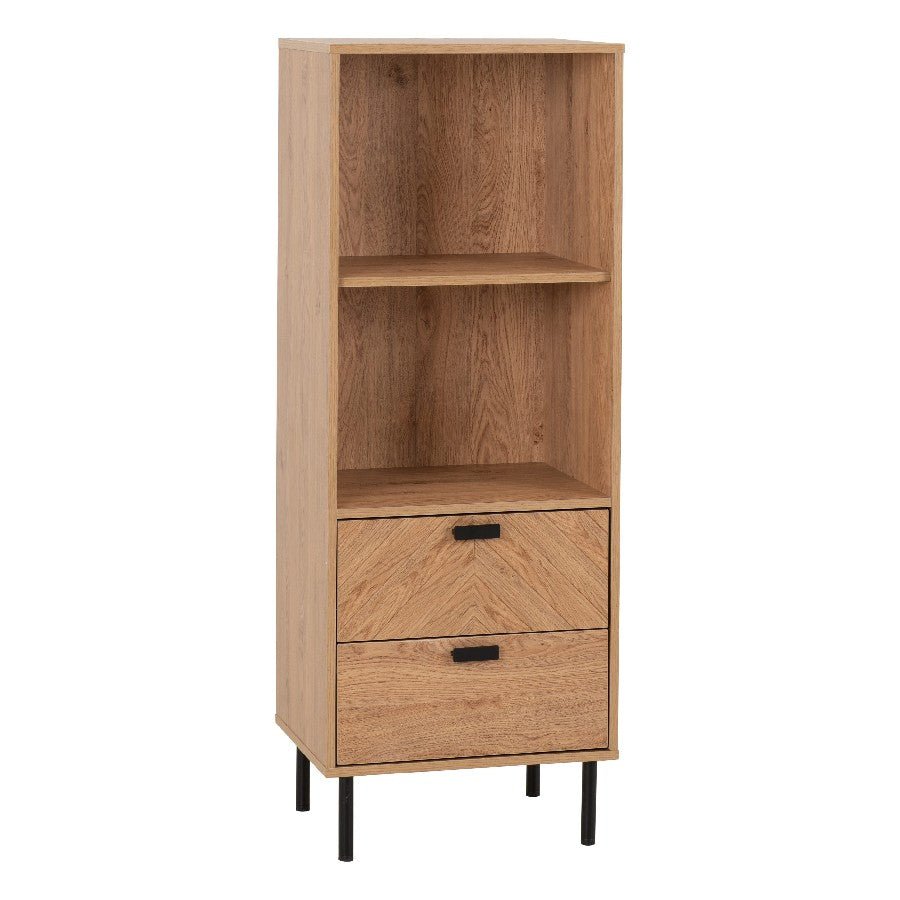 Leon Herringbone Retro 2 Drawer 2 Shelf Cabinet - Seconique