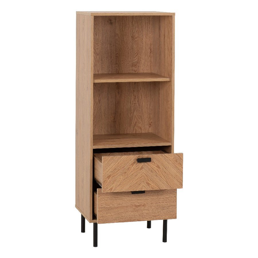 Leon Herringbone Retro 2 Drawer 2 Shelf Cabinet - Seconique