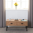 Leon Herringbone Retro 2 Drawer Coffee Table - Seconique