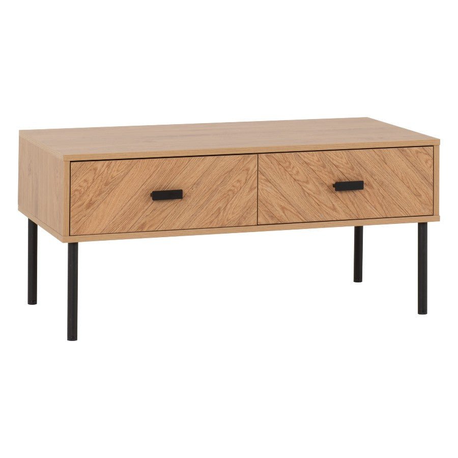 Leon Herringbone Retro 2 Drawer Coffee Table - Seconique