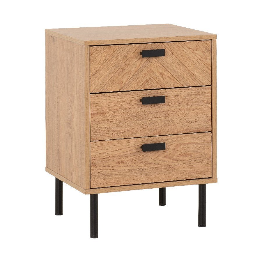 Leon Herringbone Retro 3 Drawer Bedside Table - Seconique
