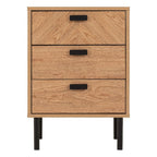 Leon Herringbone Retro 3 Drawer Bedside Table - Seconique
