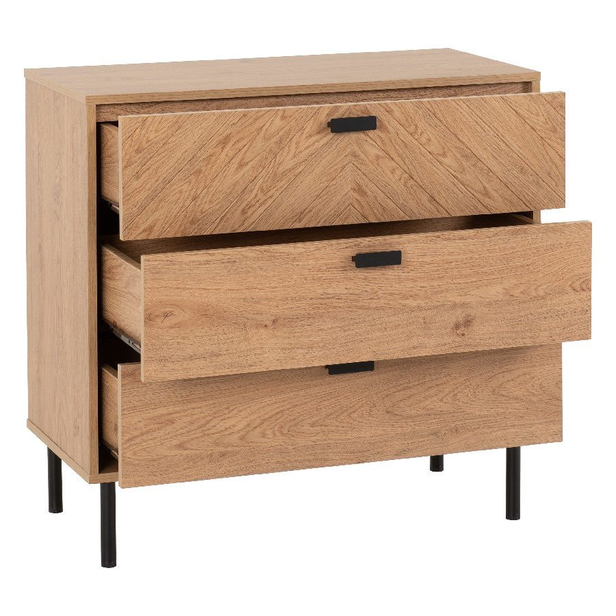Leon Herringbone Retro 3 Drawer Chest - Seconique