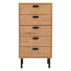 Leon Herringbone Retro 5 Drawer Narrow Chest - Seconique