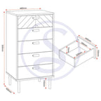 Leon Herringbone Retro 5 Drawer Narrow Chest - Seconique
