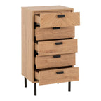 Leon Herringbone Retro 5 Drawer Narrow Chest - Seconique