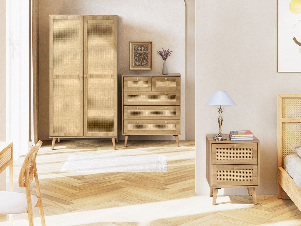 Manila Rattan 2 Door Wardrobe 3 Piece Bedroom Set