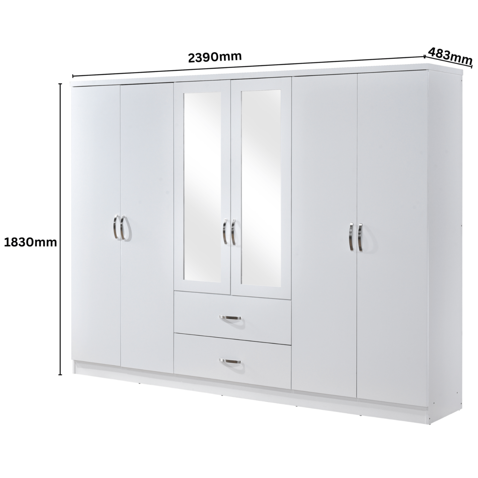 Paddington 6 Door 2 Drawer Mirrored Wardrobe - Swish Furniture