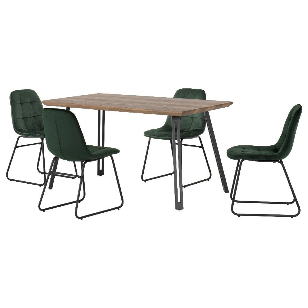 Quebec Straight Edge Dining Set with 4 Velvet Lukas Chairs - Seconique
