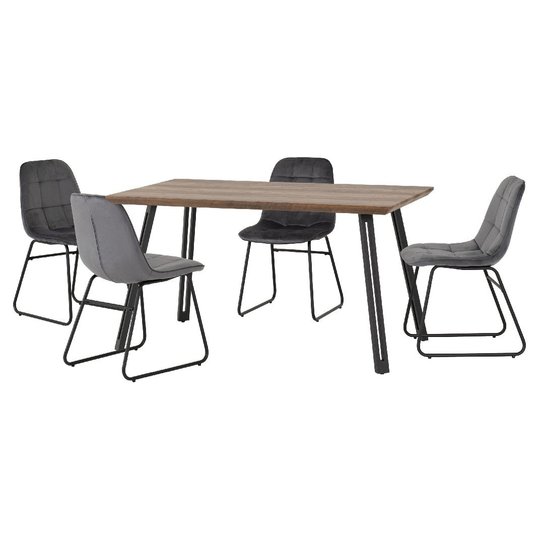 Quebec Straight Edge Dining Set with 4 Velvet Lukas Chairs - Seconique