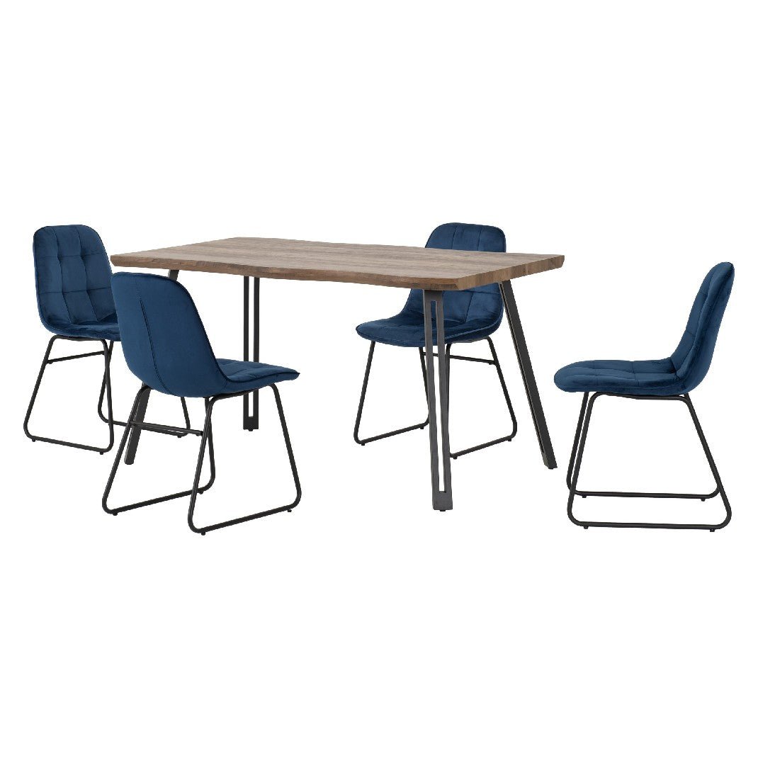 Quebec Wave Edge Dining Set with 4 Velvet Lukas Chairs - Seconique