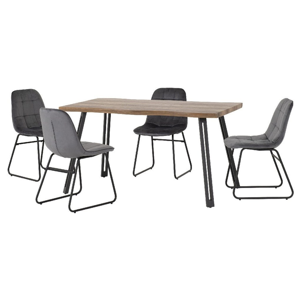 Quebec Wave Edge Dining Set with 4 Velvet Lukas Chairs - Seconique